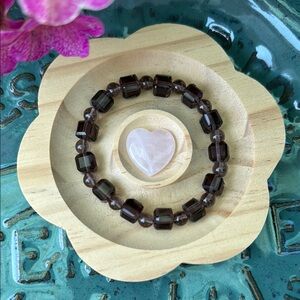 Smokey Quartz Cube Beaded Bracelet